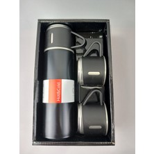 Vacuum Flask Set Üç Bardaklı Kutulu Paslanmaz Çelik Termos Seti 500 ml