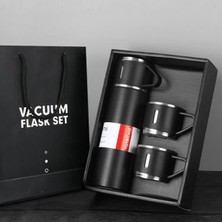 Vacuum Flask Set Üç Bardaklı Kutulu Paslanmaz Çelik Termos Seti 500 ml