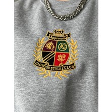 Qu Style  Kadın, Nakış Desenli,oversize,bisiklet Yaka, Spor Şık ,gri Renk 3 Iplik Şardonlu Sweatshirt