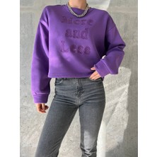 Qu Style  Nakış Işlemeli ,bisiklet Yaka ,crop  Şık,trend, 3 Iplik Şardonlu, Kadın Sweatshirt