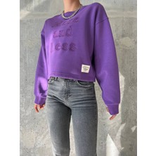 Qu Style  Nakış Işlemeli ,bisiklet Yaka ,crop  Şık,trend, 3 Iplik Şardonlu, Kadın Sweatshirt