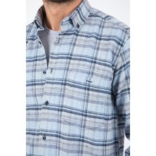 Varetta Erkek Mavi Kışlık Gömlek Cepli Klasik Kesim Kareli