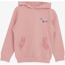 Breeze Kız Çocuk Sweatshirt Kanguru Cepli Yazı Baskılı Güpürlü Gülkurusu