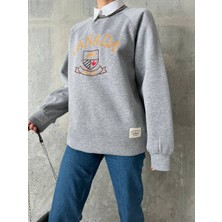Qu Style  Nakış Işlemeli ,bisiklet Yaka ,oversize ,trend,şık,3  Iplik Şardonlu, Kadın Sweatshirt