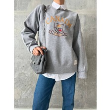 Qu Style  Nakış Işlemeli ,bisiklet Yaka ,oversize ,trend,şık,3  Iplik Şardonlu, Kadın Sweatshirt