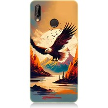 Karizma Tablo Huawei P20 Lite Uyumlu Silikon Kılıf Uçan Siyah Beyaz Kartal