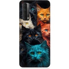 Karizma Tablo Huawei P Smart 2021 Uyumlu Silikon Kılıf Renkli Sevimli Kedi Yüzleri