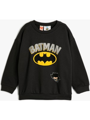 Koton Batman Sweatshirt Lisanslı Uzun Kollu Bisiklet Yaka Pamuklu Şardonlu