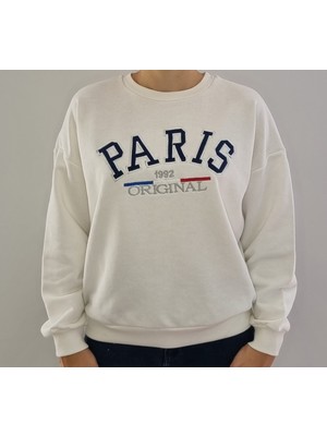 Mint Oversize Model beyaz Baskılı Bisiklet Yaka Spor Şık 3 İplik Şardonsuz Sweatshirt