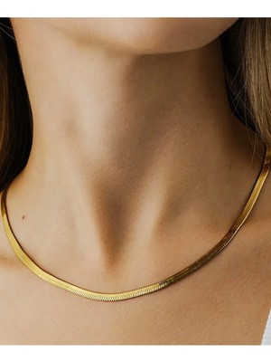 İtalyan Zincir Gold, Çelik İtalyan Zinciri Kolye, Unisex Yassı İtalyan Zincir Kolye