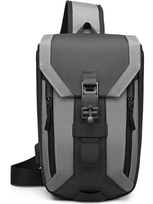 Ozuko 9334 Outdoor USB Şarj Portlu Crossbody Göğüs Çantası Koyu Gri