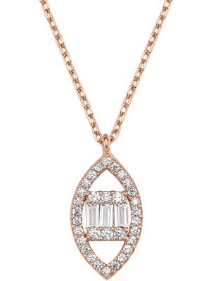 Altın Sepeti Rose Gümüş Bagetli Markiz Kolye