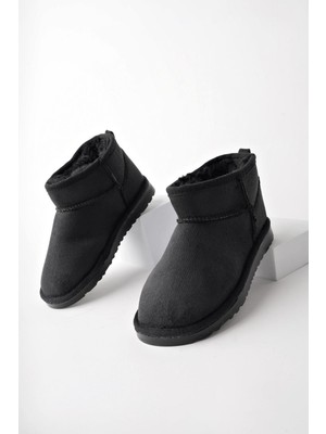 Muggo Snow Garantili Unisex Çocuk Kalın Taban Içi Tüylü Günlük Mini Yarım Bot