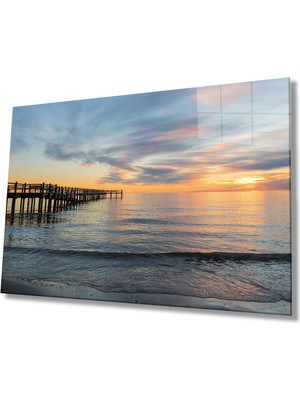 MiraLive Gün Batımı Deniz Iskele Cam Tablo