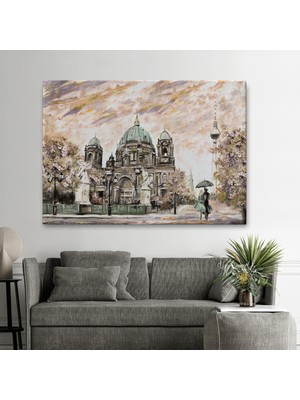MiraLive Berlin Sephora Katedrali Yağlıboya Görünüm Dekoratif Kanvas Duvar TABLOSU-3501