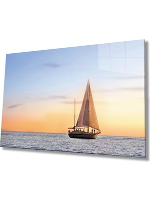 MiraLive Gün Batımı Deniz Yelken Cam Tablo   Sunset Sea Sail