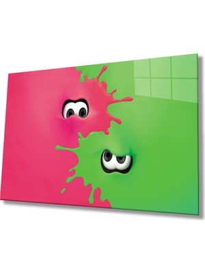 MiraLive Pembe Yeşil Göz Cam Tablo   Pink Green Eye