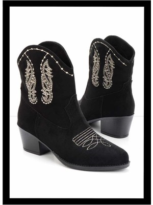 Bambi Siyah Süet  Kadın Bot & Bootie K02217100902