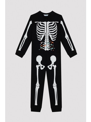 Penti Unisex Çocuk İskelet Desenli Siyah Pijama Takımı