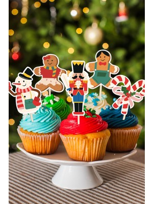 Pekshop Eğlenceli Yılbaşı Yeni Yıl Kürdan Süsleri Cupcake Süsleri Lüks Büyük Boy 10LU Paket