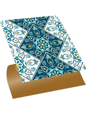 Tink Kendinden Yapışkanlı Turkuaz Çiçek Desenli Pvc Karo 30X30 cm (4 Adet) 0,36 M2