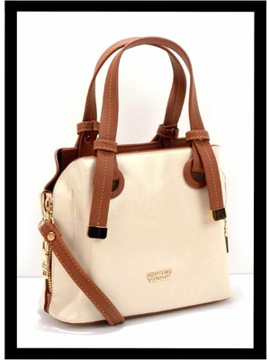 Bambi Bej Taba Kırışık Rugan  Kadın Omuz Çantası C06157700108