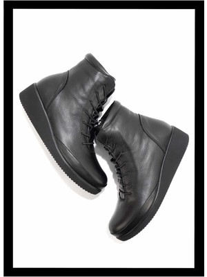 Bambi Siyah Hakiki Deri Kadın Bot & Bootie K02586160303