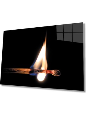 MiraLive Yanan Kibrit  Alev Siyah Cam Tablo