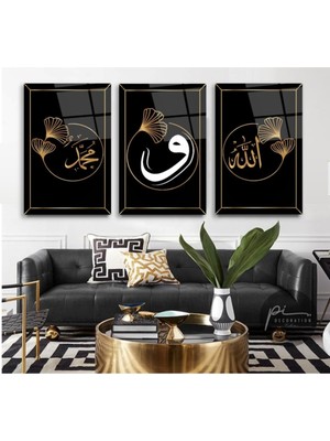 MiraLive Allah ve Muhammed Lafzı Triple Cam Tablo