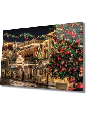 MiraLive Noel Sokağı Cam Tablo Christmis Streets