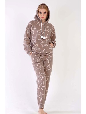 Vienetta Kadın Polar Düşük Omuzlu Kanguru Cepli Pijama Takım
