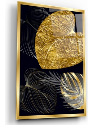 MiraLive  Gold Yapraklar Cam Tablo