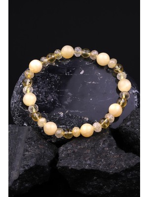 Alibaba Doğaltaş Sitrin - Golden Rutil Kuvars - Kalsit Doğal Taş Tasarım Bileklik