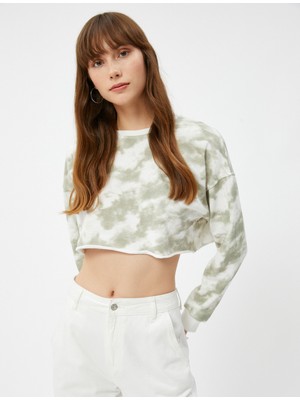 Koton Batik Desenli Bisiklet Yaka Crop Sweatshirt