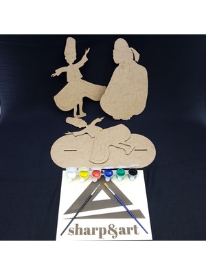 Sharp & Art Sharp&art Boyanabilir Ahşap Figürler Boya ve Fırça Seti,1li ve 10LU Setler