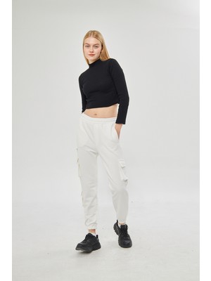 giyadda  Beyaz Jogger Kargo Cepli Pantolon - Eşofman Altı
