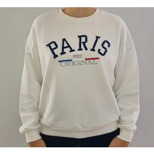 Oversize Model beyaz Baskılı Bisiklet Yaka Spor Şık 3 İplik Şardonsuz Sweatshirt