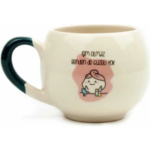 Palto Tasarım Işim Olmaz Benden De Güzeli Yok Krem Parlak Balon Kupa (Yeşil Kulp) - Hediye Seramik Kupa