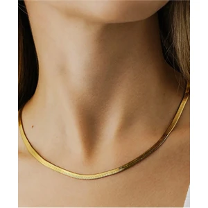 İtalyan Zincir Gold, Çelik İtalyan Zinciri Kolye, Unisex Yassı İtalyan Zincir Kolye