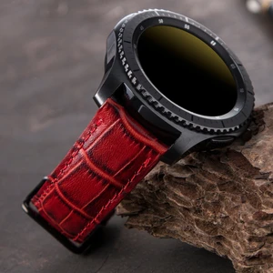 Samsung Galaxy Watch 4 / 5 / 6 44MM / 40MM / Galaxy Watch 5 Pro 45MM / Galaxy Watch 4 44MM / 40MM / Galaxy Watch 4 Classic 46MM / 42MM 47MM Active 2 40MM / 44MM Uyumlu Deri Kordon Kırmızı