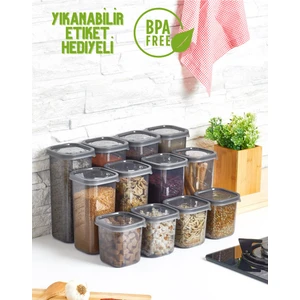 Rossel Premium Lüks Füme 12'li Erzak Saklama Kabı Etiket Hediyeli