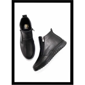Siyah Hakiki Deri Kadın Bot & Bootie K02331190003