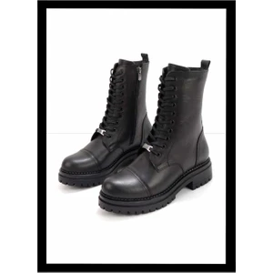 Siyah Hakiki Deri Kadın Bot & Bootie K02390031903