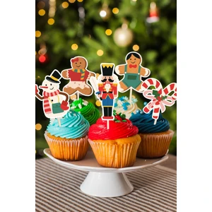 Eğlenceli Yılbaşı Yeni Yıl Kürdan Süsleri Cupcake Süsleri Lüks Büyük Boy 10LU Paket