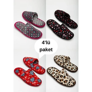 Nisanur Shoes 4'lü Karışık Desen Kadın Ev Terliği, Misafir Terliği, Çeyiz Bohça Terliği