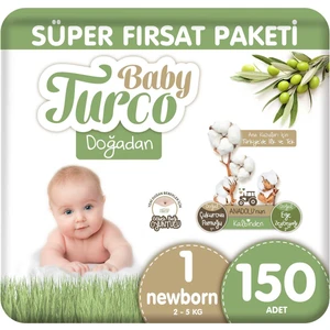 Baby Turco Doğadan Süper Fırsat Paketi Bebek Bezi 1 Numara Newborn 150 Adet