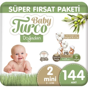 Baby Turco Doğadan Süper Fırsat Paketi Bebek Bezi 2 Numara Mini 144 Adet