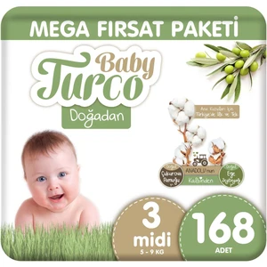 Baby Turco Doğadan Mega Fırsat Paketi Bebek Bezi 3 Numara Midi 168 Adet