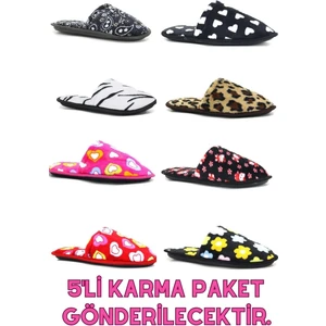 Nisanur Shoes 5'li Karışık Desen Kadın Ev Terliği, Misafir Terliği, Çeyiz Bohça Terliği