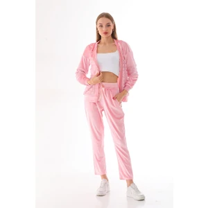 Kadın Peluş Kadife Bol Paça Ikili Takım - Pudra